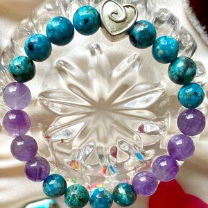 Amethyst and Blue Apatite (Fluorapatite) precious stone Bracelet